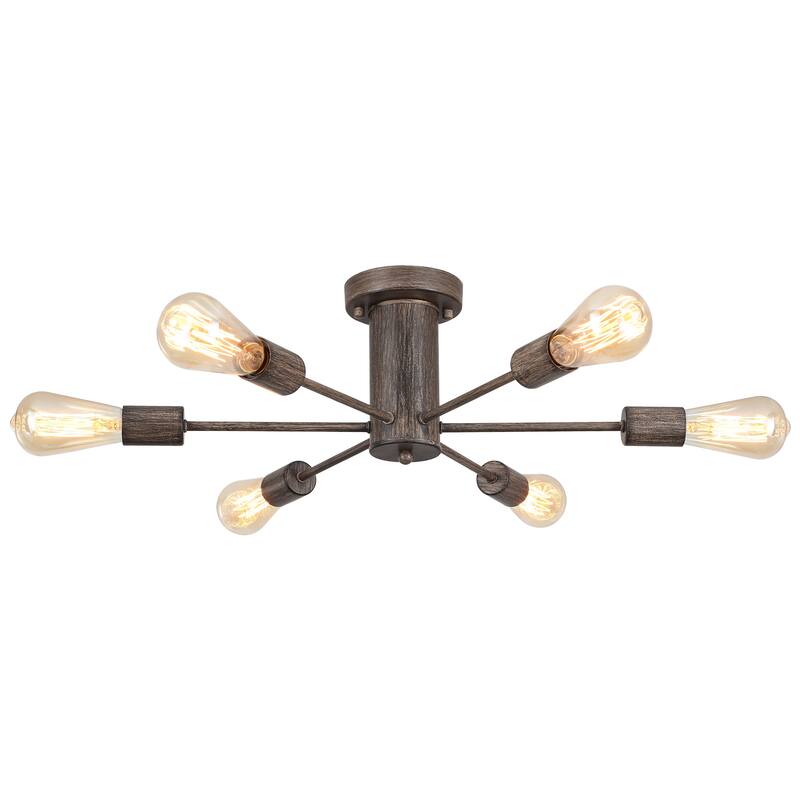 6-Light Mid Century Semi Flush Mount Chandelier for Dining Room