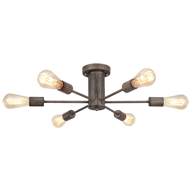 6-Light Modern Industrial Sputnik Semi-Flush Mount Ceiling Light - N/A