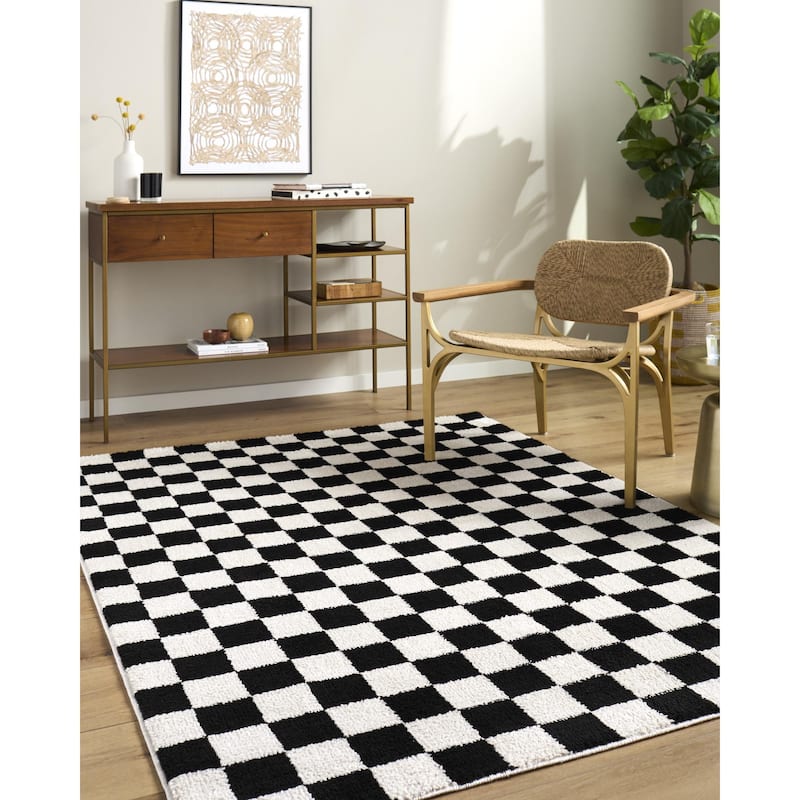 Livabliss Scandinavian Fossay Shag Stripe Washable Area Rug - 6'7" x 9' - Cream/Black - Rectangle