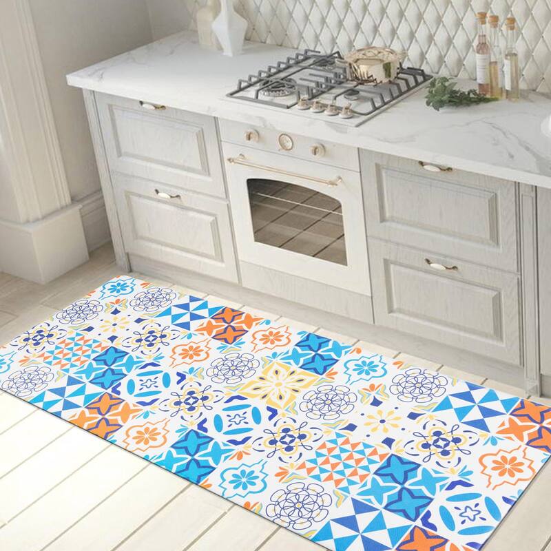 World Rug Gallery Geometric Tile Anti-Fatigue Standing Mat - 18"x47"