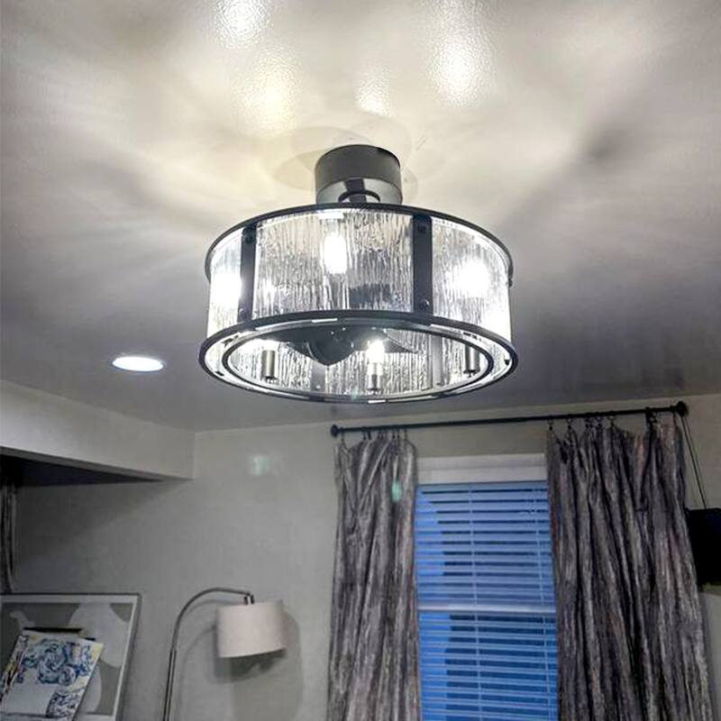 20" Modern 5-Blade Caged Ceiling Fan with Light Kit and Remote
