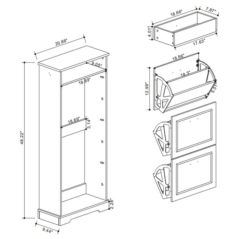 48.22 in. H x 20.86 in. W Antique White Shoe Cabinet with 1 Drawer and 3 Flip Drawers