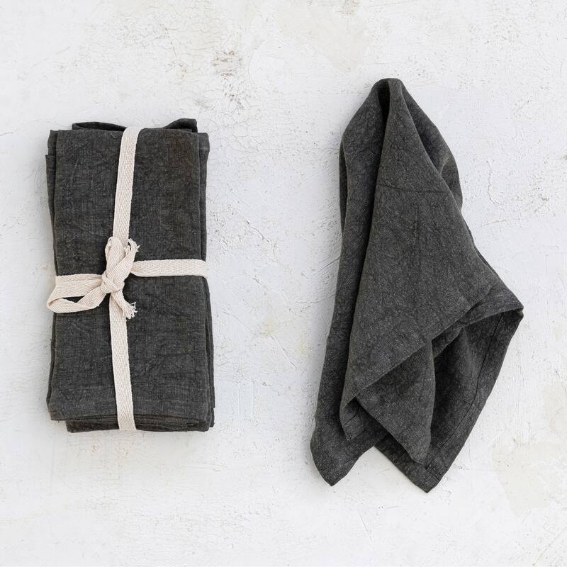 Stonewashed Linen Dinner Napkins - Charcoal