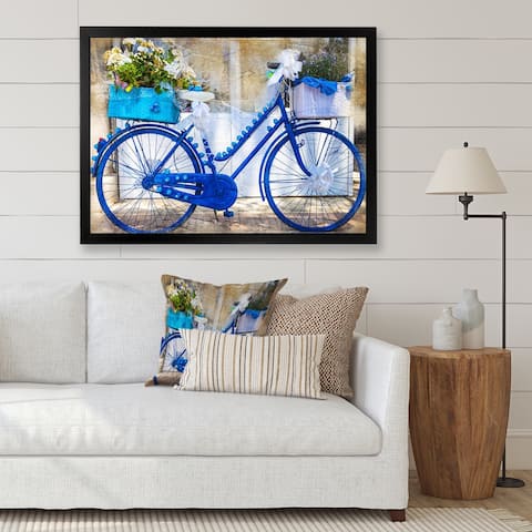 Designart 'Vintage Blue Bike With Flowers' Industrial Framed Art Print