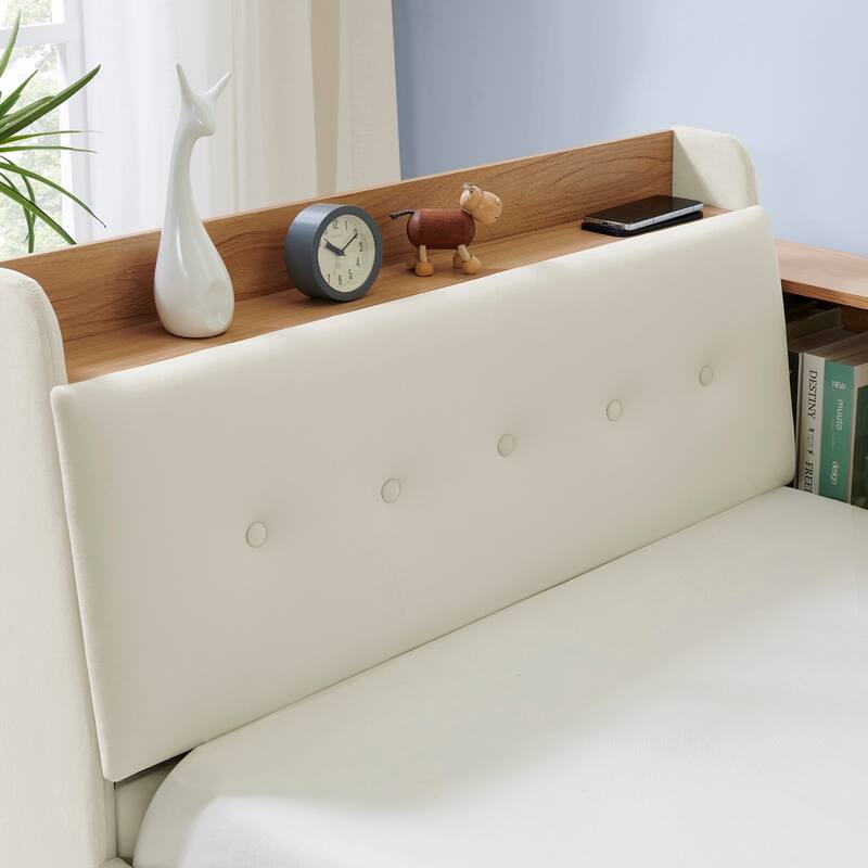 Twin Size Velvet Upholstered Daybed with Storage Headboard, LED and Wireless Charging - Optional Trundle Bed or Storage Drawers