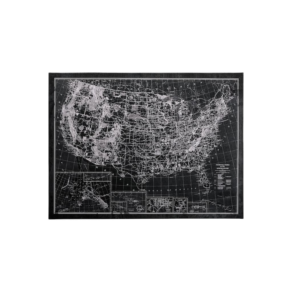 Explorer USA Map Noir (27 x 36) Canvas Art Print