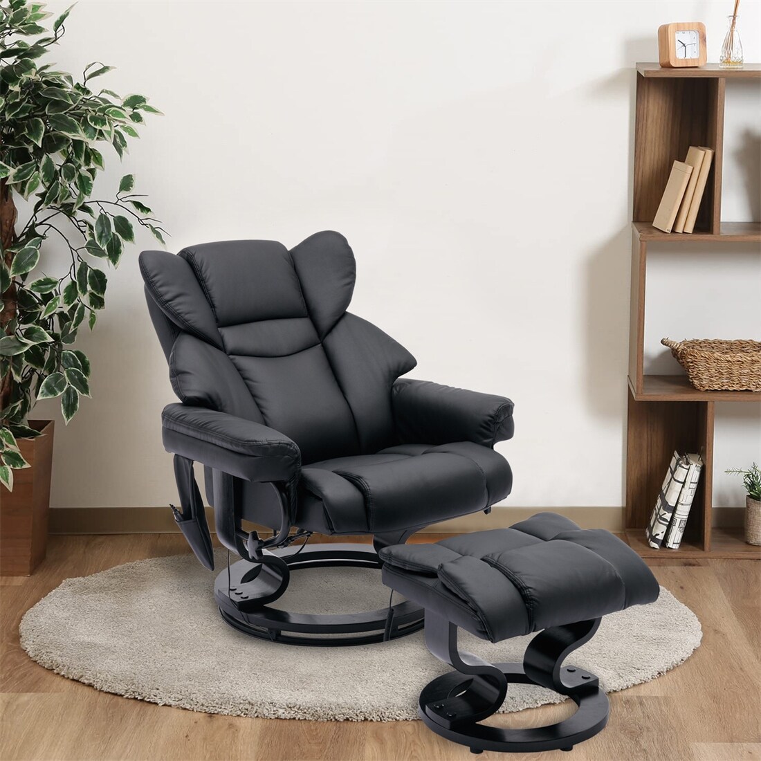 HOMCOM Brown Massage Recliner and Ottoman, PU Leisure Office Chair with 10 Vibration Points, Adjustable Backrest