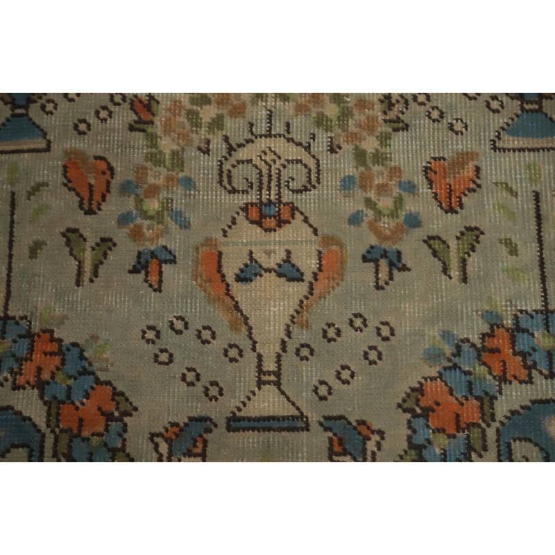 Hand Knotted Oriental 100% Wool Carpet Traditional Floral Green Tabriz Area Rug - 11' 0'' X 8' 1''