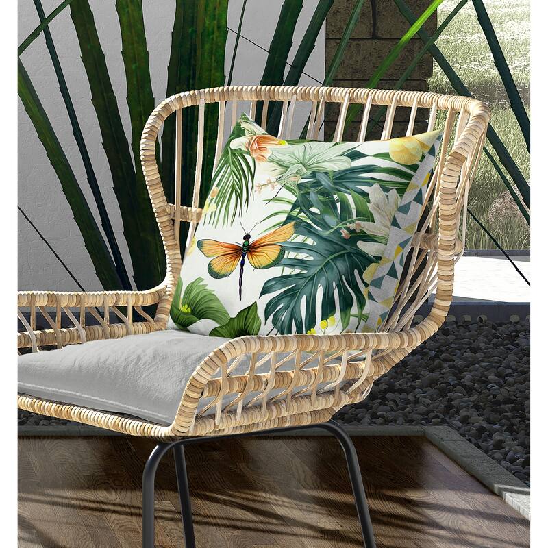 Dragonfly Dreamscape Indoor/Outdoor Reversible Throw Pillow Green and Yellow