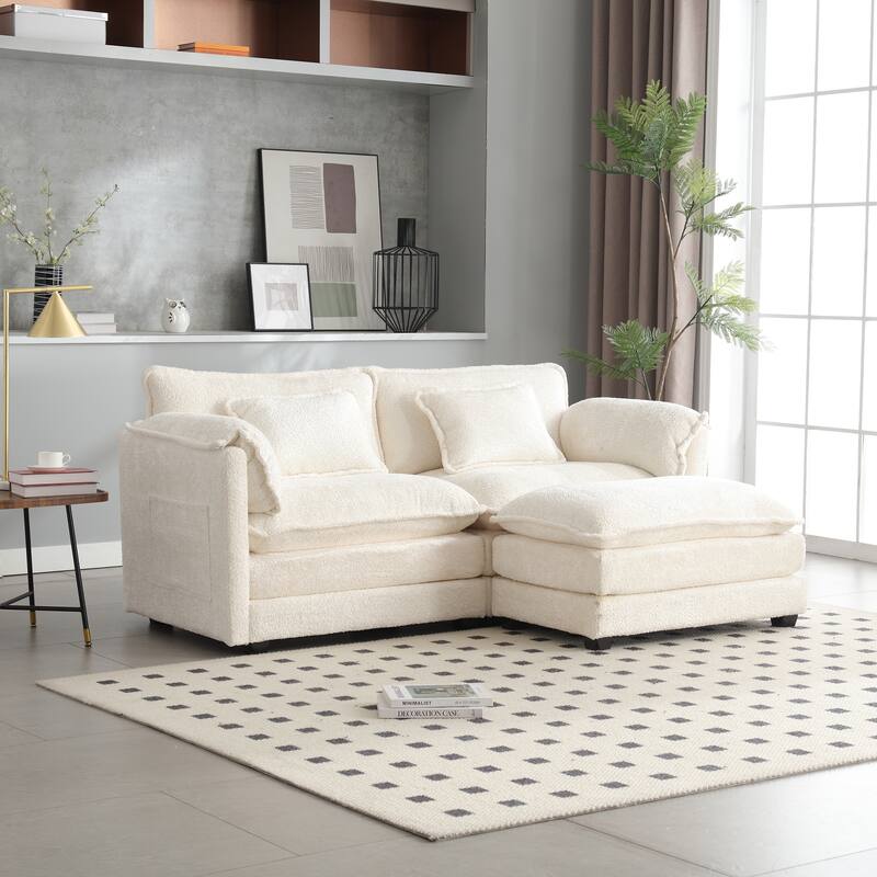 Chenille Double Sofa with Footstool, Removable Arms