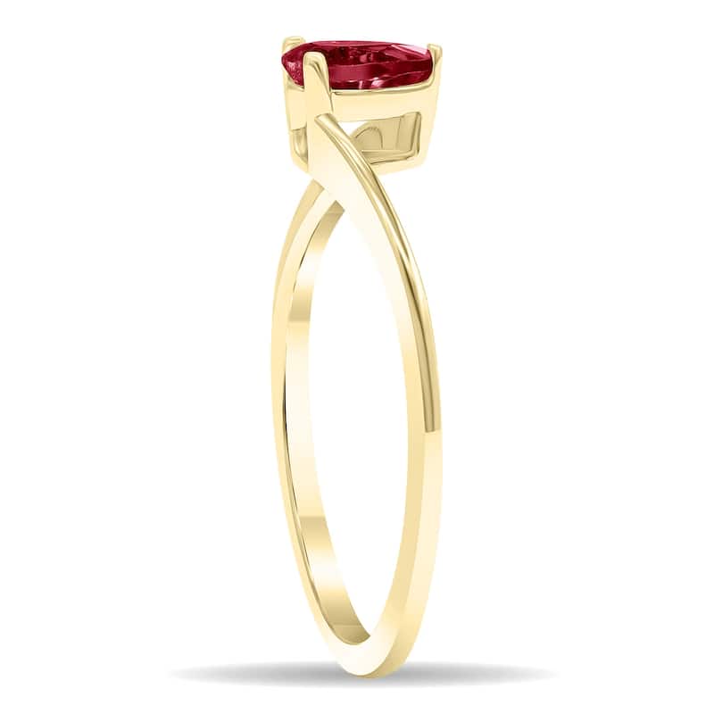 Women's Solitaire Pear Shaped Ruby Wave Ring in 10K Yellow Gold