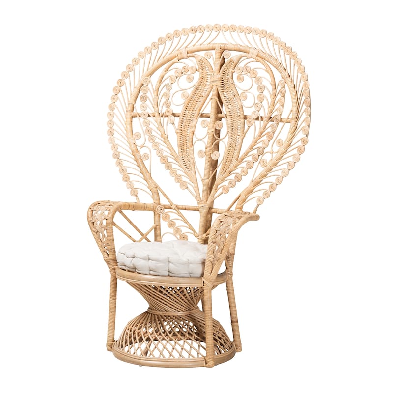 Fedra Modern Bohemian Natural Brown Rattan Peacock Accent Chair - White, Natural Brown