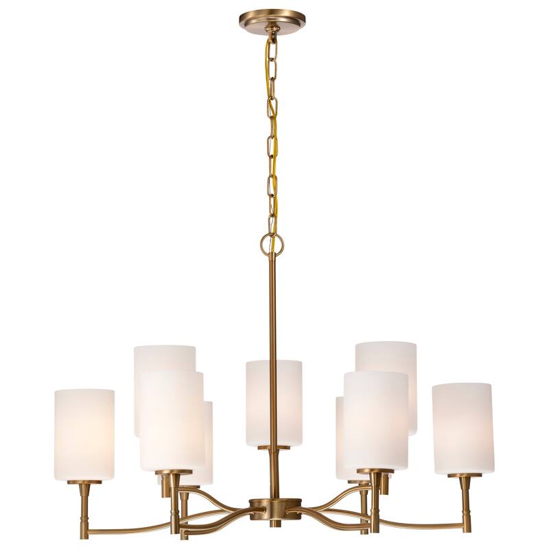 Liam 9 Light Chandelier Burnished Brass White Opal Glass - Burnished Brass