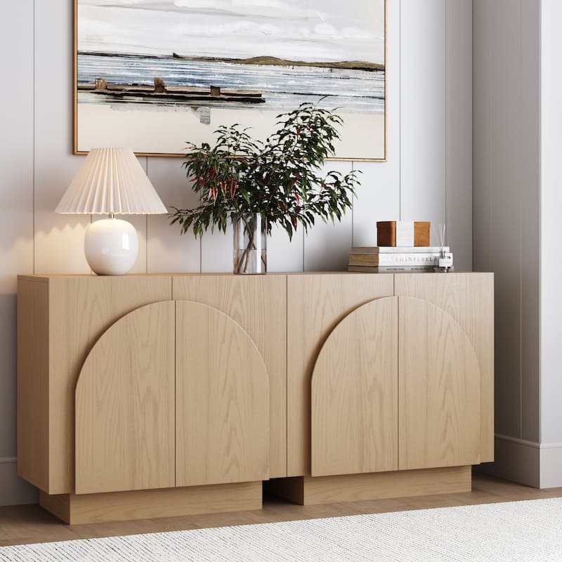 Iris Wooden Accent Cabinet, Sideboard Credenza or TV Stand with Arched Cabinet Doors and Adjustable Shelves