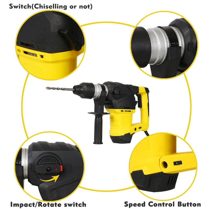 Heavy Duty Rotary Hammer Drill 13 Amp Vibration Control, 3 Functions