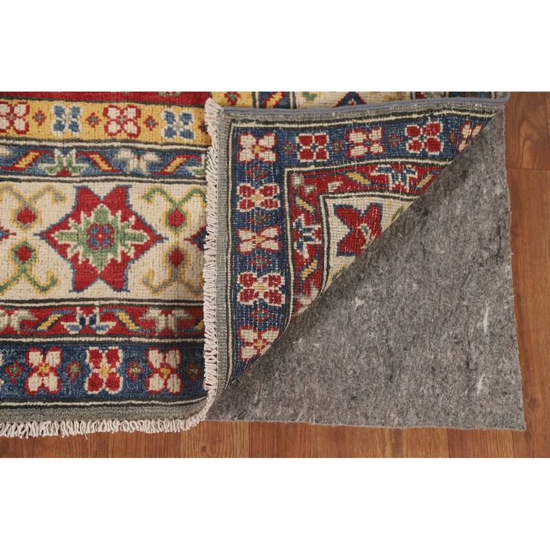 Geometric Kazak Area Rug Hand-Knotted Living Room Wool Carpet - 6'8" x 9'7"