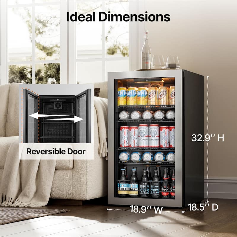 Ca'Lefort 18.9 in. W Single Zone 130-Can Beverage Cooler Freestanding Refrigerator Glass Door