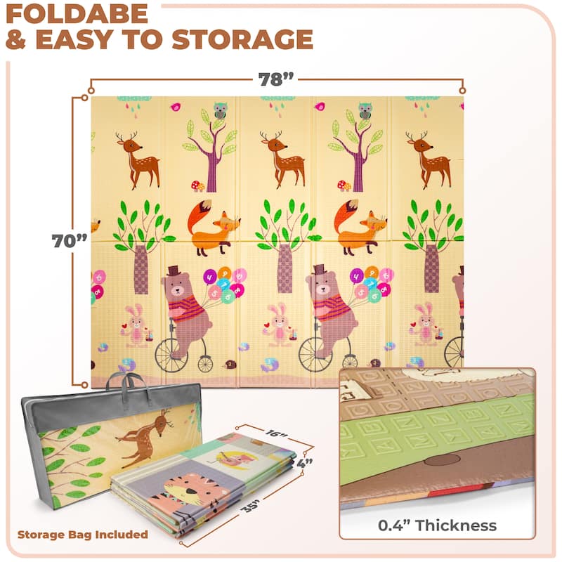 Sorbus Foldable Baby Kids Play Mat, Floor Foam Mats with Travel Bag - Waterproof Foldable - 78" x 70" x 0.4" - 78 x 70 x 0.4”
