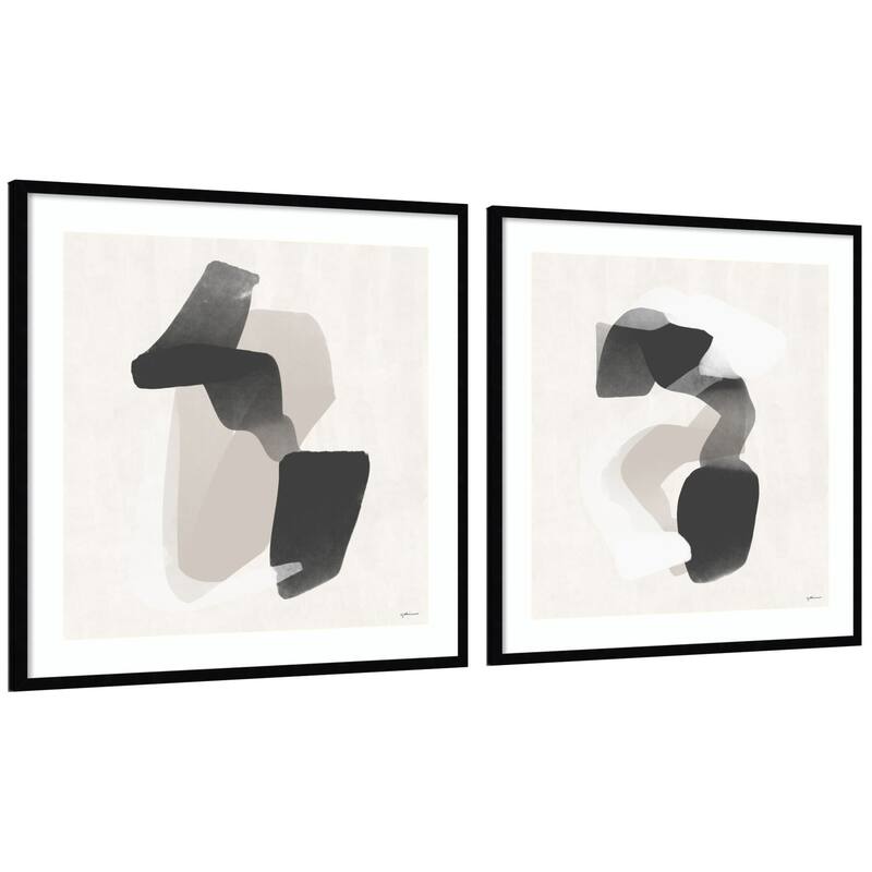 Kate and Laurel Abstract Neutral 01 & 02 2 Piece Framed Wall Art Print Set by Gabrielly Guedes