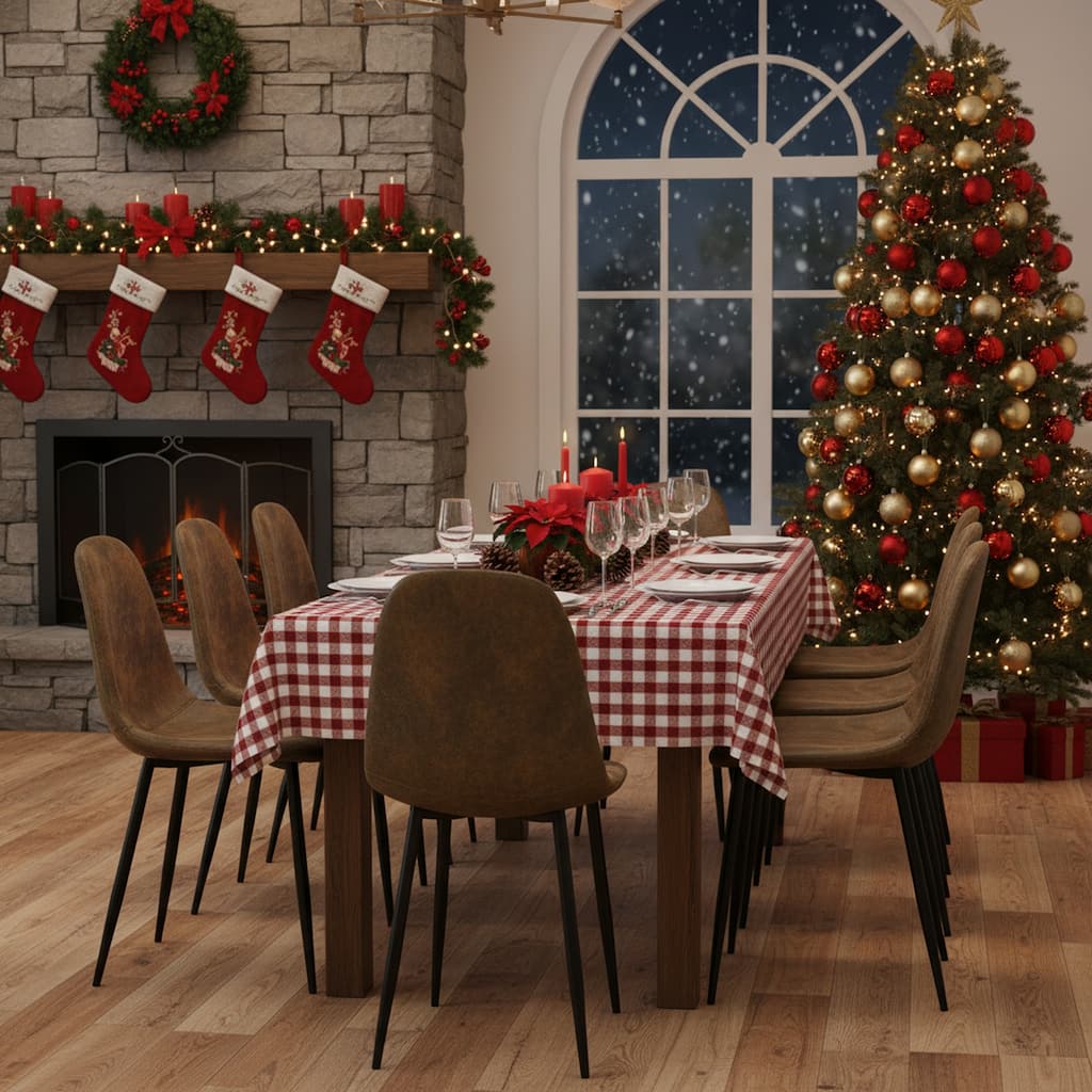 Homy Casa Set of 6 Faux Suede Dining Chairs Black Metal Legs, Brown