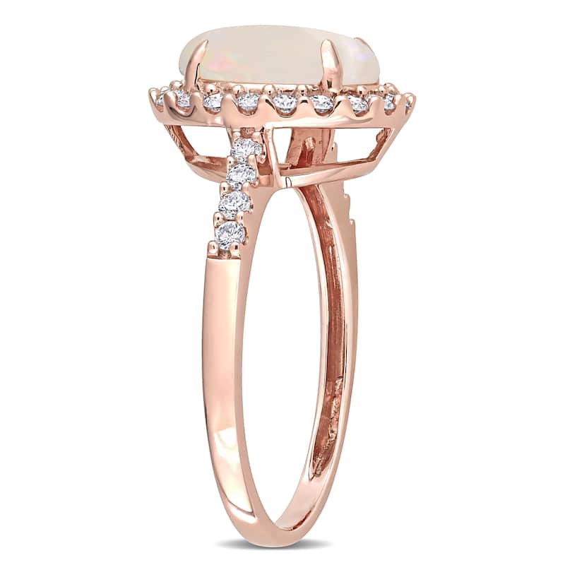 Miadora 14k Rose Gold Oval-cut Opal and 2/5ct TDW Diamond Halo Cocktail Ring
