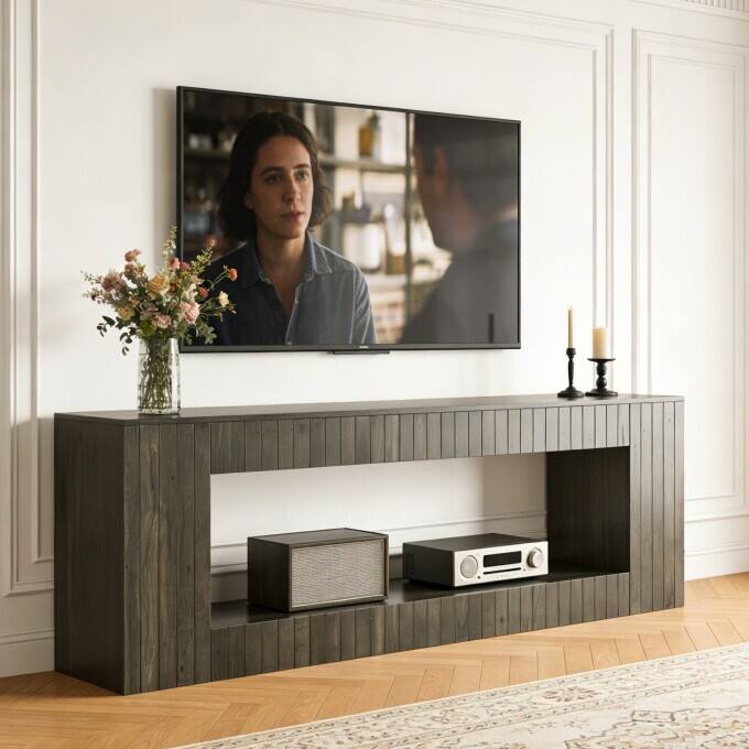 63" Industrial Entertainment Center, Wooden TV Stand for Up to 70" TVS