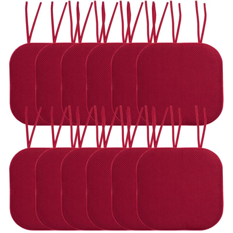 Sweet Home Collection Honeycomb Memory Foam Non Slip Chair Cushion Pad with Ties 16" x 16" - Set of 12 - Red