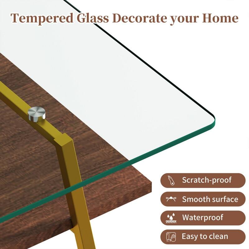 Rectangle Tempered Glass Coffee Table with Metal Legs