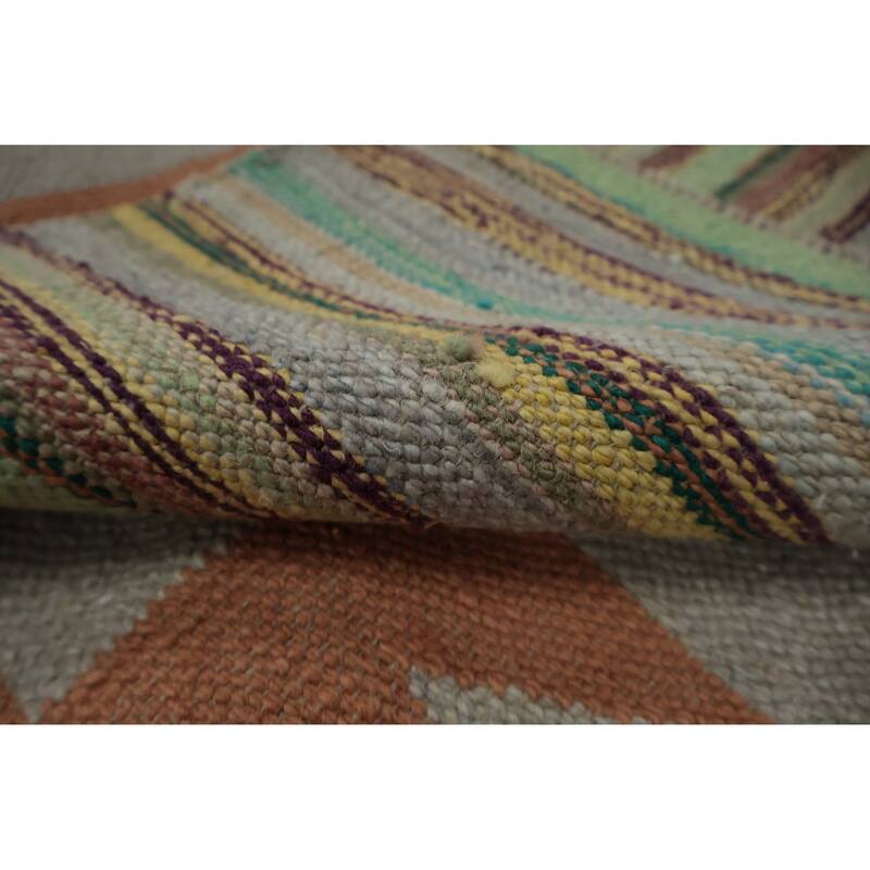 Hand Woven Oriental 100% Wool Carpet Southwestern Modern Greys & Charcoal Kilim Area Rug - 14' 1'' X 11' 1''