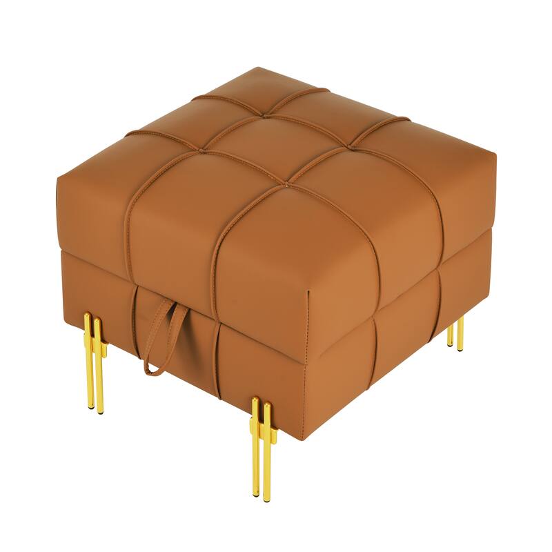 Anti-scratch Leather Storage Ottoman with Golden Stainless Steel Legs