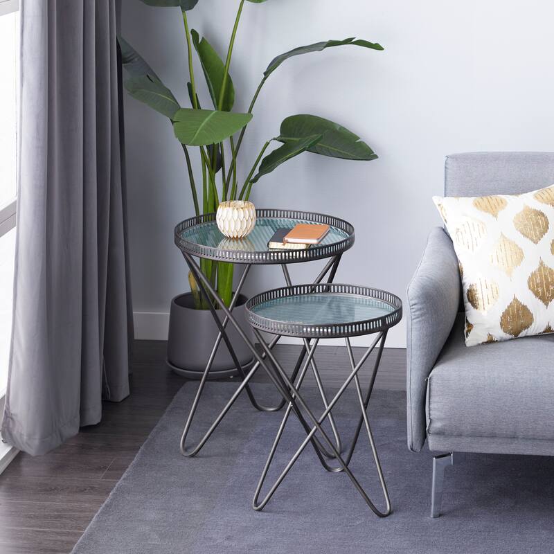 Grey Iron Industrial Accent Table (Set of 2) - 20 x 20 x 27Round