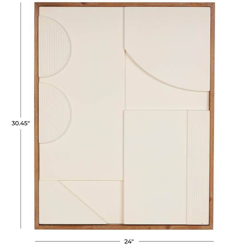 Wood Geometric Dimensional Art Deco Arched Living Room Wall Decor with Brown or Black Frame - Cream or White - Roche River Decor