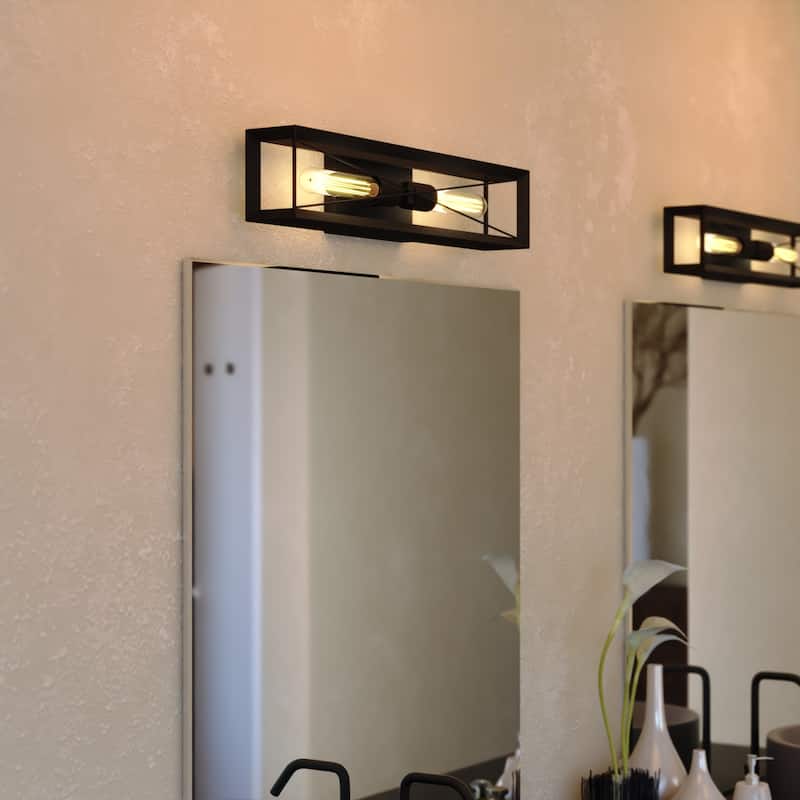 Milton 2-Light 24 in. Black Wall Sconce, Cage Shade, Dimmable, LED Compatible, Bathroom Vanity Lighting Fixture