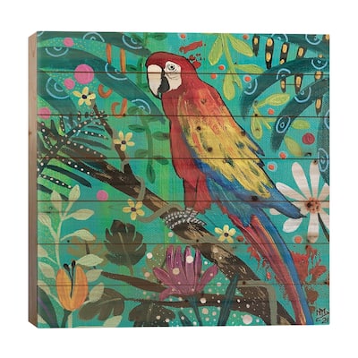 Scarlet Macaw Print On Wood by Magali Modoux - Multi-Color