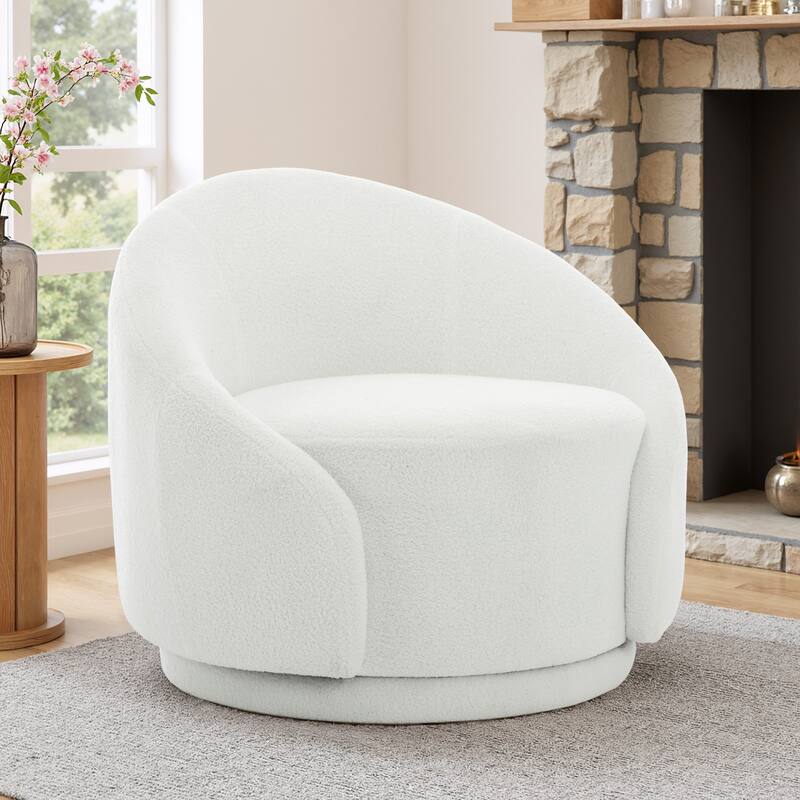 Modern Upholstered Swivel Barrel Chair Accent Lounge Chair - Boucle - White