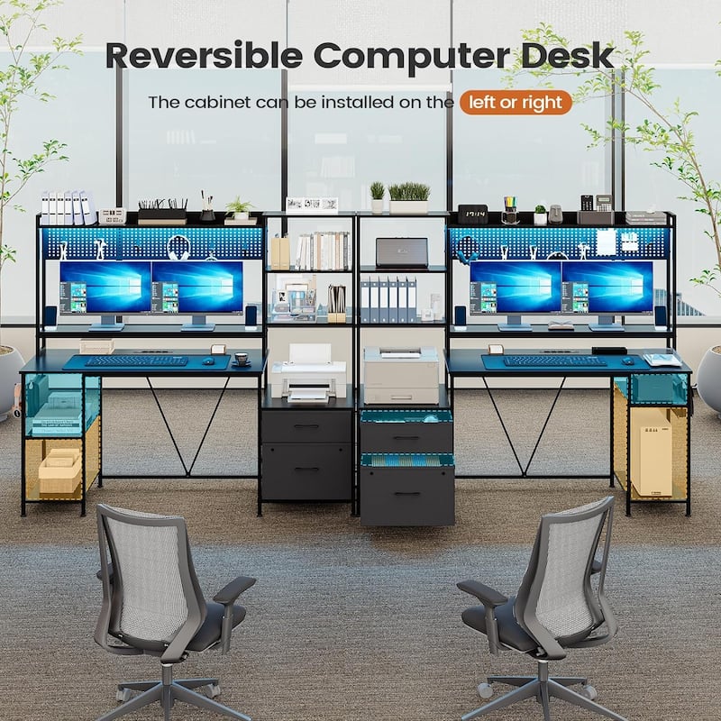 Computer Desk Gaming Desk 2 Drawers Shelves Pegboard 8 Hooks