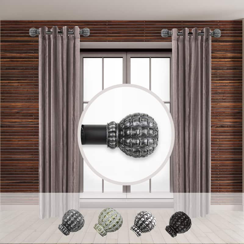 1 Inch Side Curtain Rod Set of 2 - Steel Rods with Resin Finials - Elegant Window Hardware - 20