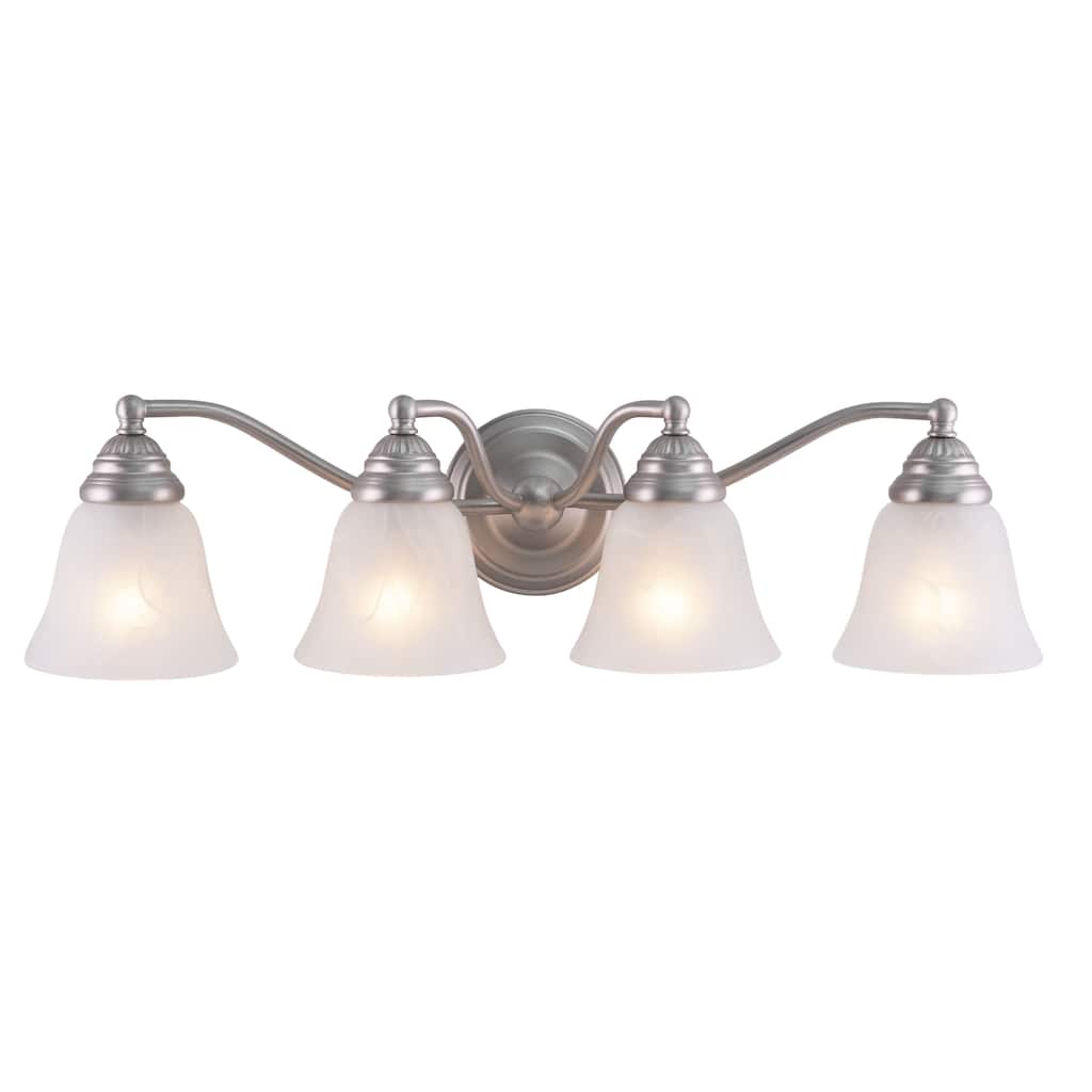 Standford 4-Light 26 in. W Brushed Nickel Traditional Bathroom Vanity Lighting Fixture, White Alabaster Glass Shade, Dimmable