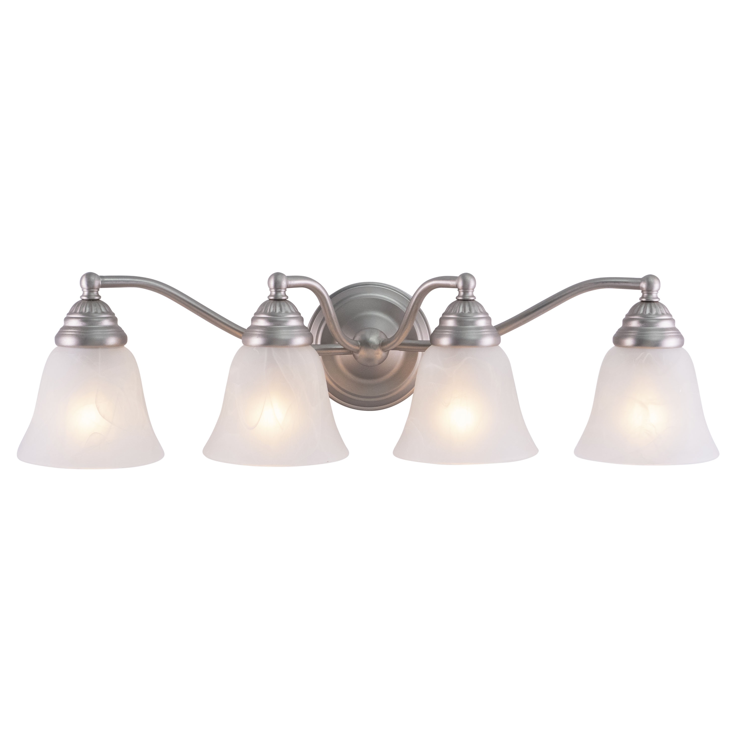 VAXCEL Standford 4-Light 26 in. W Brushed Nickel Bathroom Vanity Lighting Fixture, White Alabaster Glass Shade, Dimmable