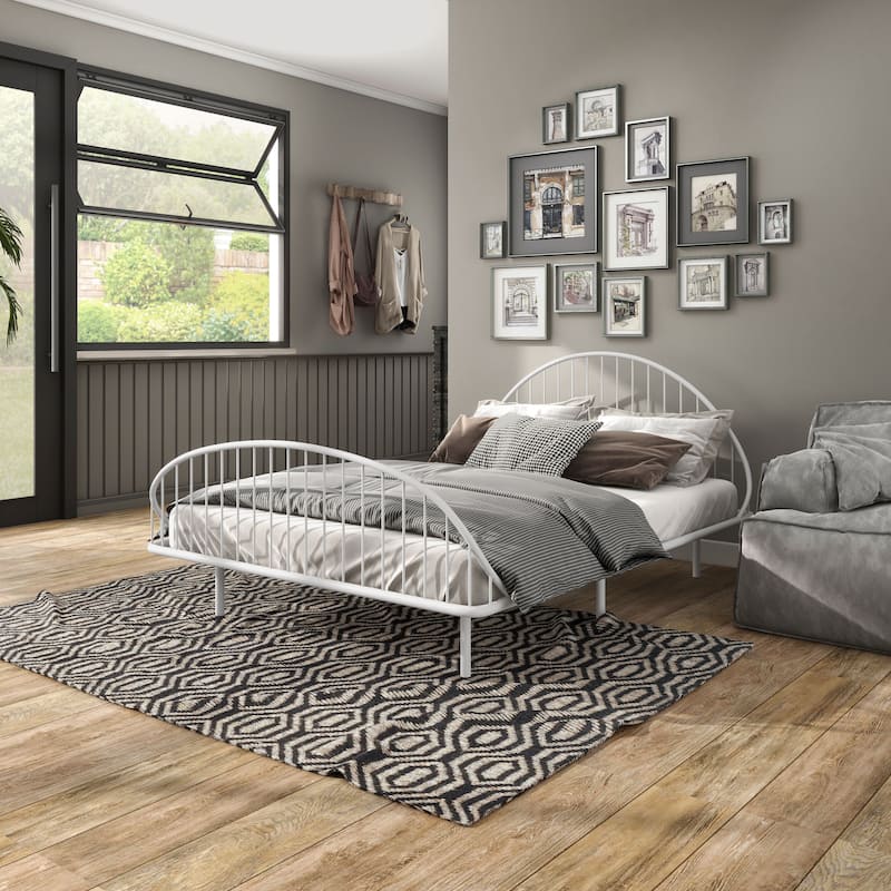 Furniture of America Duke Curved Metal Powder Coated Bed Frame, Box Spring Needed