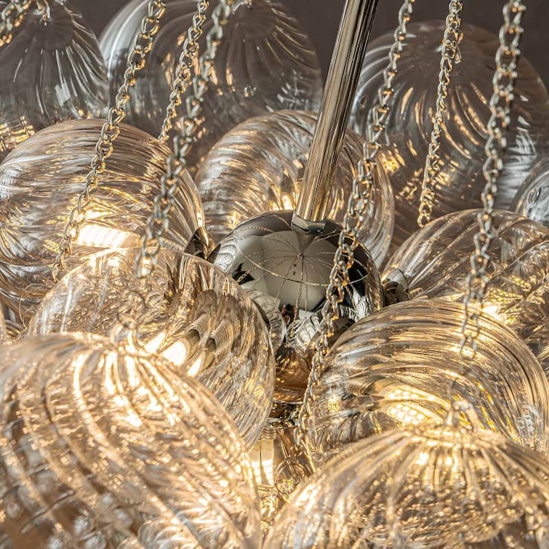 CraftHome Modern Glam Cluster Chandelier 6 Lights Pendant with Textured Glass Globes And Chrome Finish for Dining Room - W27''
