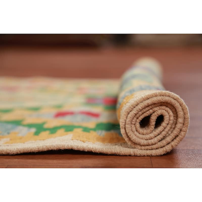 Kilim Oriental Runner Rug Hand-Woven Hallway Multi Wool Carpet - 2'8" x 12'9"