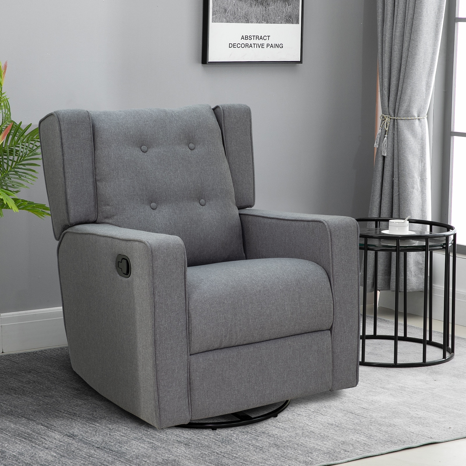 Homcom polyester linen fabric swivel gliding recliner chair hotsell