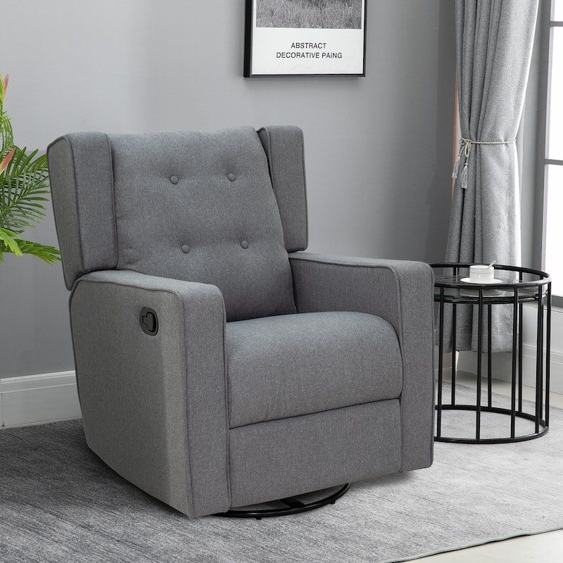 HomCom Grey Polyester Linen Upholstered Swivel Recliner Chair