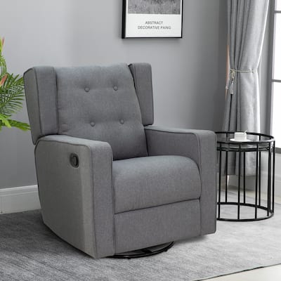HomCom Grey Polyester Linen Upholstered Swivel Recliner Chair