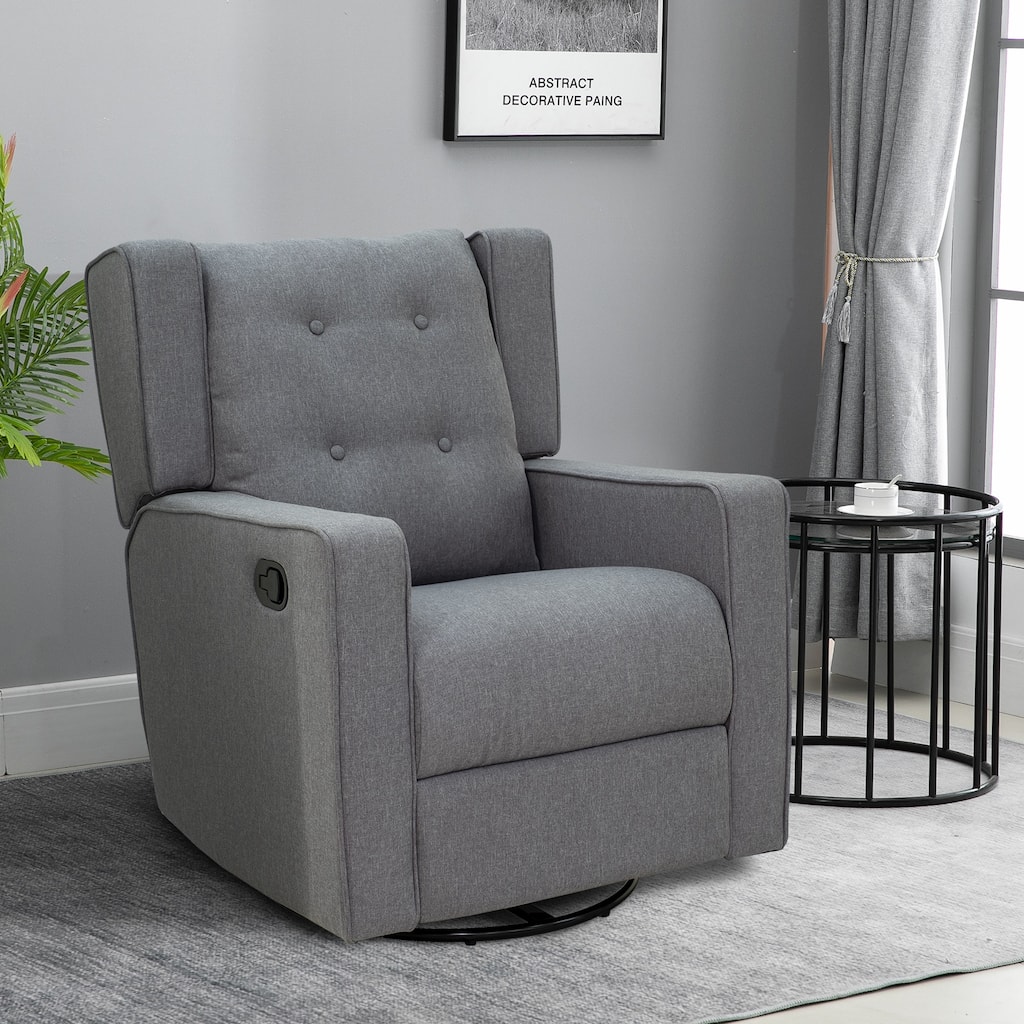 HomCom Grey Polyester Linen Upholstered Swivel Recliner Chair