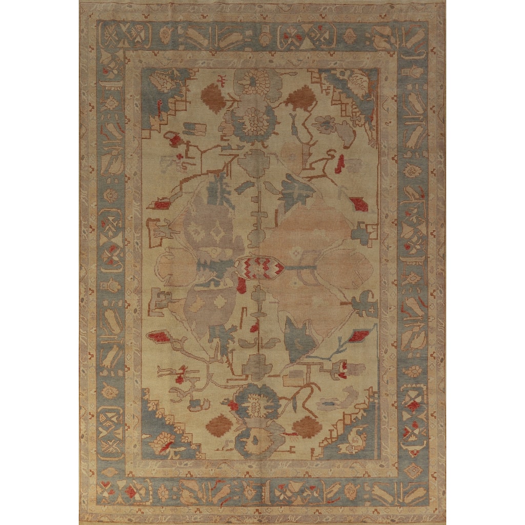 Hand Knotted Oriental 100% Wool Carpet Transitional Geometric Beige & Ivories Oushak Area Rug - 11' 0'' X 8' 2''