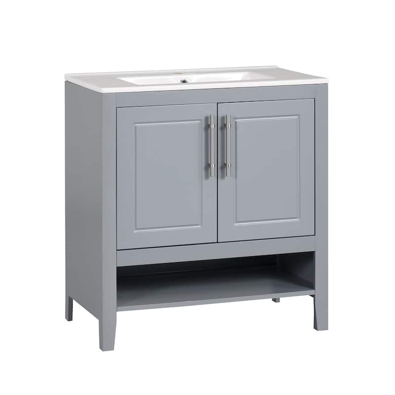 30 Inch Freestanding Bathroom Vanity Set with Ceramic Sink and Doors