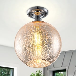 1 Light Semi-Flush Mount Ceiling Light with Cognac Crackle Glass Globe - Dia.10-in