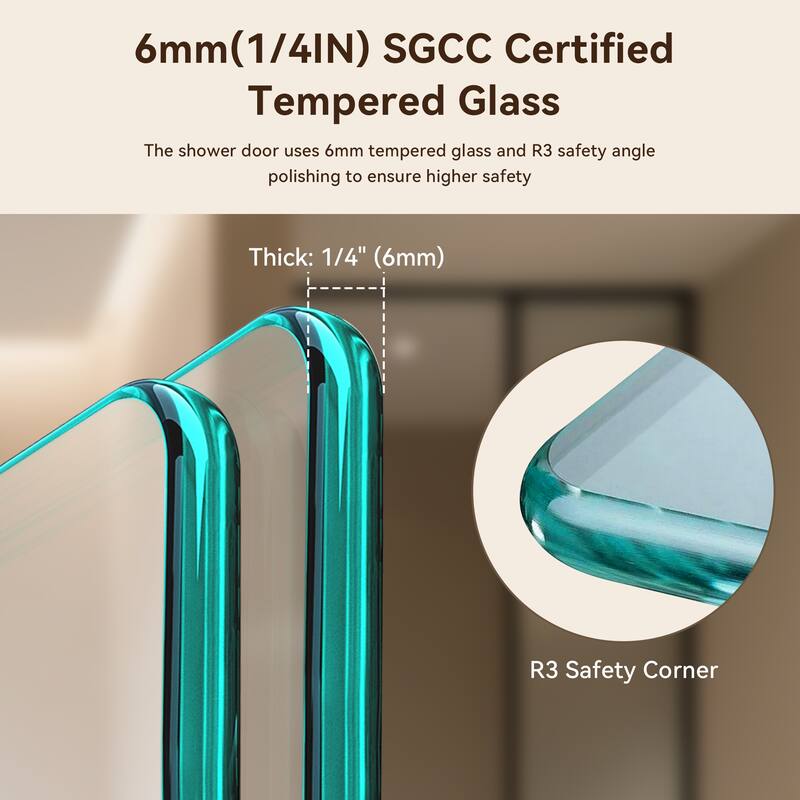 34" W x 58" H Frameless Folding Pivot Bathtub Shower Door, 1/4" Tempered Glass, Matte Black, Bifold Reversible Panel - 34x58"